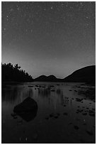 Jordan Pond and Bubbles with starry sky. Acadia National Park ( black and white)