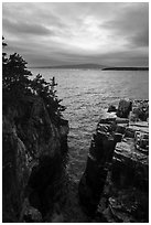 Sea cliffs of Ravens Nest and Cadillac Mountain. Acadia National Park ( black and white)