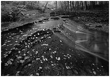 Cascading stream near Bridalveil falls. Cuyahoga Valley National Park, Ohio, USA. (black and white)
