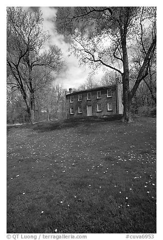Frazee house with spring wildflowers. Cuyahoga Valley National Park, Ohio, USA.