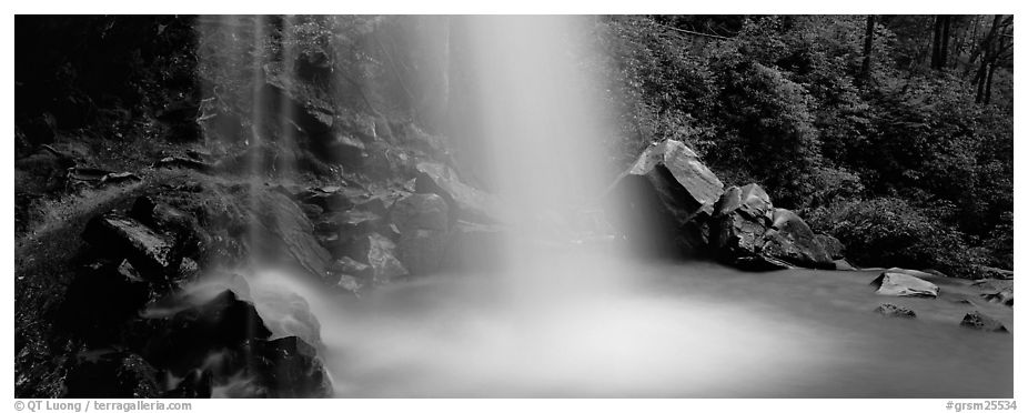 Base of waterfall and pool. Great Smoky Mountains National Park (black and white)