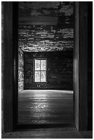 Empty room, Caldwell House, Cataloochee, North Carolina. Great Smoky Mountains National Park ( black and white)