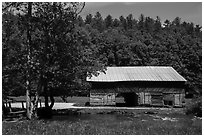 Caldwell Barn and river, Big Cataloochee, North Carolina. Great Smoky Mountains National Park ( black and white)