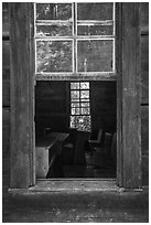 Classroom through window, Little Greenbrier School, Tennessee. Great Smoky Mountains National Park ( black and white)