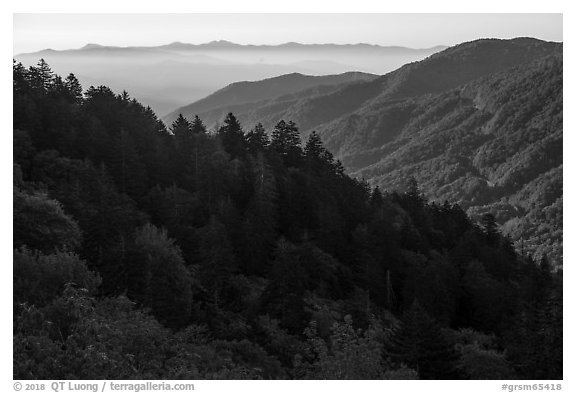 Ridges from Newfound Gap, North Carolina. Great Smoky Mountains National Park (black and white)