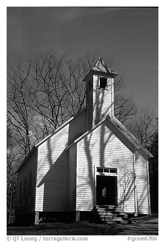 Missionary baptist church, Cades Cove, Tennessee. Great Smoky Mountains National Park (black and white)