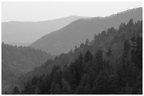 Ridges from Morton overlook, dusk, Tennessee. Great Smoky Mountains National Park, USA. (black and white)