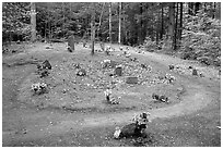 Pioneer Cemetery in forest clearing, Greenbrier, Tennessee. Great Smoky Mountains National Park, USA. (black and white)