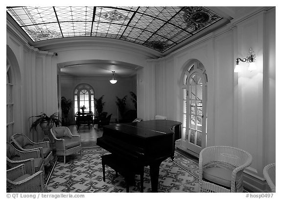Assembly room in Fordyce bathhouse. Hot Springs National Park (black and white)