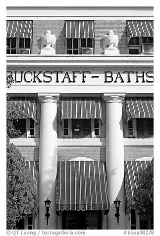 Blue shades, Buckstaff Baths. Hot Springs National Park (black and white)