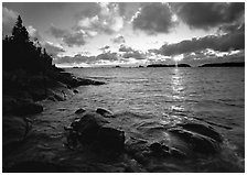 Rocks and cove at sunrise. Isle Royale National Park ( black and white)