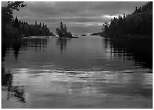 Islet in Chippewa Harbor at sunrise. Isle Royale National Park, Michigan, USA. (black and white)