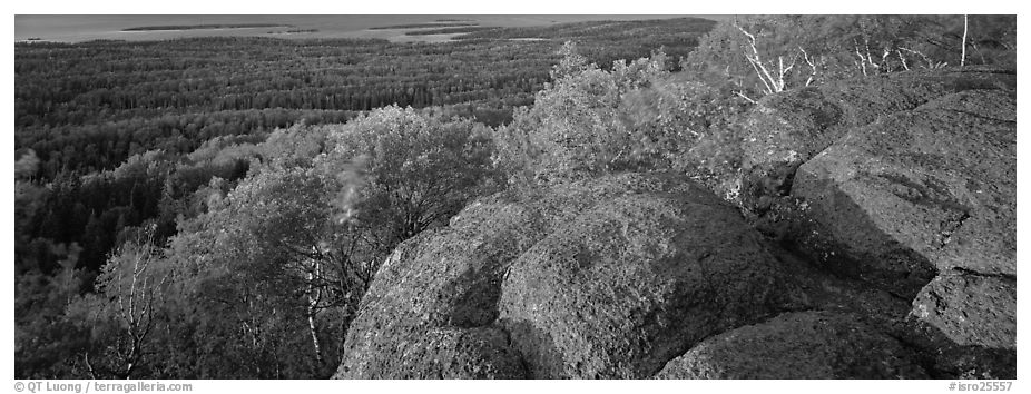 Rocky outcrop with last light. Isle Royale National Park (black and white)