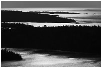 Ridges and water glitter from Louise Lookout. Isle Royale National Park ( black and white)