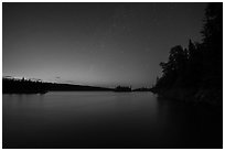 Tobin Harbor at dusk, with stars. Isle Royale National Park ( black and white)
