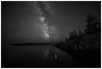 Milky Way, Smithwitck Island, Rock Harbor shores. Isle Royale National Park ( black and white)