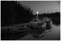 Rock Harbor marina at night. Isle Royale National Park ( black and white)