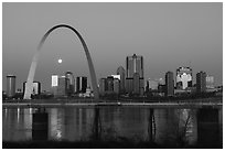 St Louis skyline and Mississippi River at dawn. Gateway Arch National Park ( black and white)