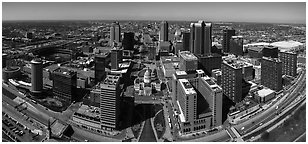 Downtown St Louis from top of Gateway Arch. Gateway Arch National Park (Panoramic black and white)