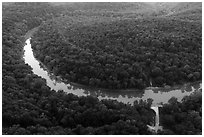 Aerial view of Green River and Houchin Ferry. Mammoth Cave National Park ( black and white)