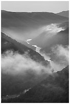River gorge with low clouds. New River Gorge National Park and Preserve ( black and white)