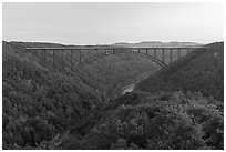 New River Gorge and Bridge at dawn. New River Gorge National Park and Preserve ( black and white)