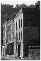 Mankin-Cox, Goodman-Kincaid and National Bank of Thurmond buildings in Commercial district, Thurmond. New River Gorge National Park and Preserve ( black and white)