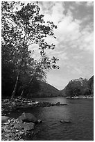 New River from Grandview Sandbar. New River Gorge National Park and Preserve ( black and white)
