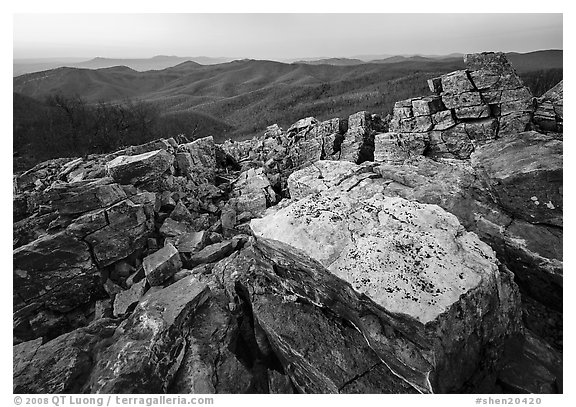 Rectangular rocks at dusk, Black Rock. Shenandoah National Park (black and white)