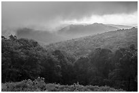 Forested ridges and approaching storm, Thornton Hollow Overlook. Shenandoah National Park ( black and white)