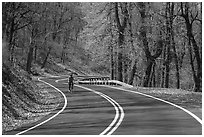 Bicyclist on Skyline drive. Shenandoah National Park ( black and white)