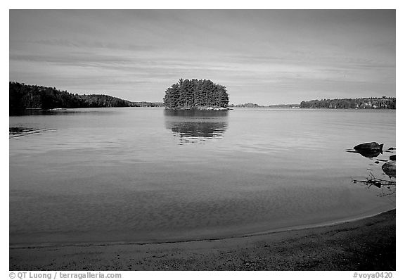 Island on Kabetogama lake near Ash river. Voyageurs National Park (black and white)