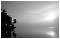 Sunrise and morning fog, Kabetogama lake near Woodenfrog. Voyageurs National Park, Minnesota, USA. (black and white)