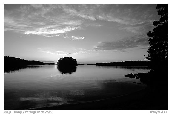 Sunset on island on Kabetogama lake near Ash river. Voyageurs National Park, Minnesota, USA.