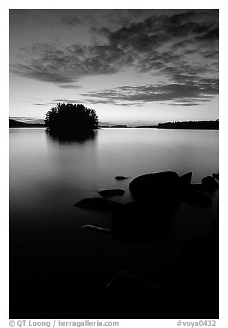 Sunset on islet on Kabetogama Lake near Ash river. Voyageurs National Park (black and white)