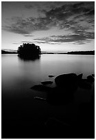 Sunset on islet on Kabetogama Lake near Ash river. Voyageurs National Park, Minnesota, USA. (black and white)