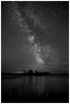 Islet and Milky Way, Sand Point Lake. Voyageurs National Park ( black and white)