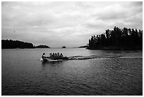 Group boating to shore, Anderson Bay. Voyageurs National Park ( black and white)