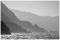 Coastline and ridges, Santa Cruz Island. Channel Islands National Park, California, USA. (black and white)