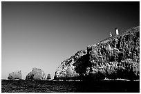 Cliffs and lighthouse, East Anacapa Island. Channel Islands National Park, California, USA. (black and white)