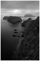 View from Inspiration Point, dusk. Channel Islands National Park, California, USA. (black and white)