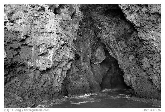 Entrance of Painted Cave, Santa Cruz Island. Channel Islands National Park (black and white)