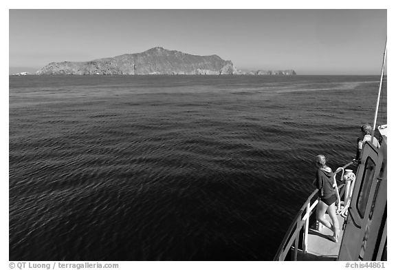 Woman on boat cruising towards Annacapa Island. Channel Islands National Park, California, USA.