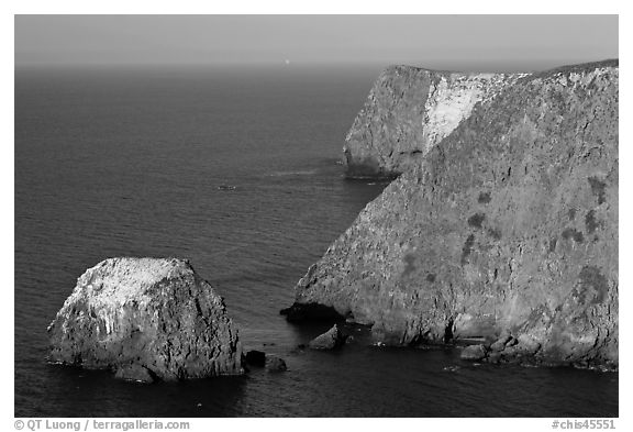 North shore ocean seacliffs, Santa Cruz Island. Channel Islands National Park (black and white)