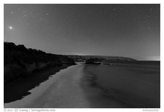 Bechers Bay and Carrington Point at night, Santa Rosa Island. Channel Islands National Park (black and white)
