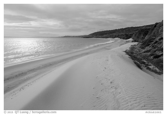 Dunes and sunlight, Water Canyon Beach, Santa Rosa Island. Channel Islands National Park (black and white)