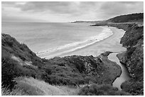 Water Canyon Beach and stream from above, Santa Rosa Island. Channel Islands National Park ( black and white)