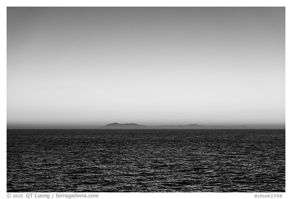 Sunrise over Catalina Island from Santa Barbara Island. Channel Islands National Park (black and white)
