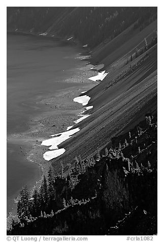 Crater walls and lake. Crater Lake National Park (black and white)
