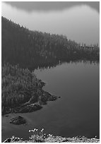Wizard Island and Governor Bay. Crater Lake National Park (black and white)
